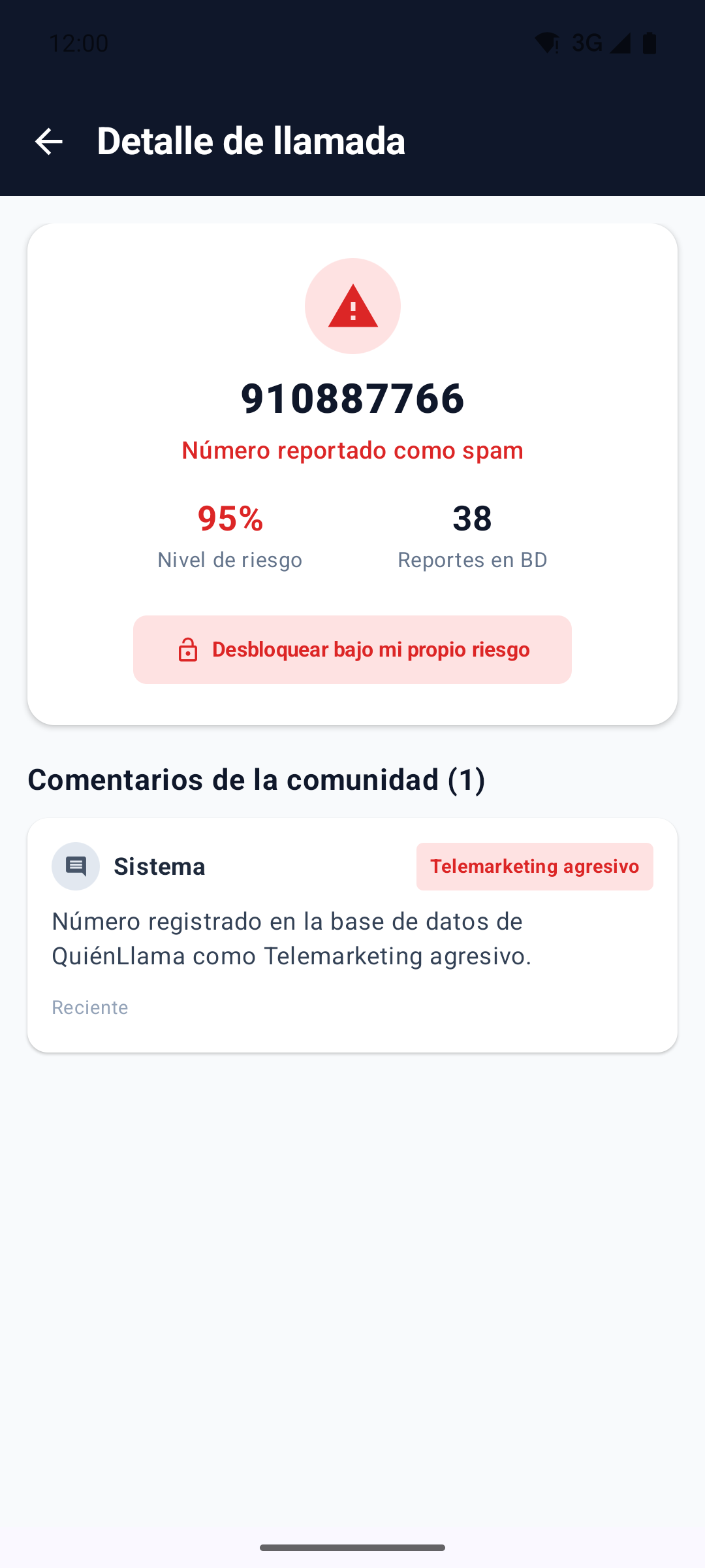 Ficha del teléfono con comentarios de la comunidad