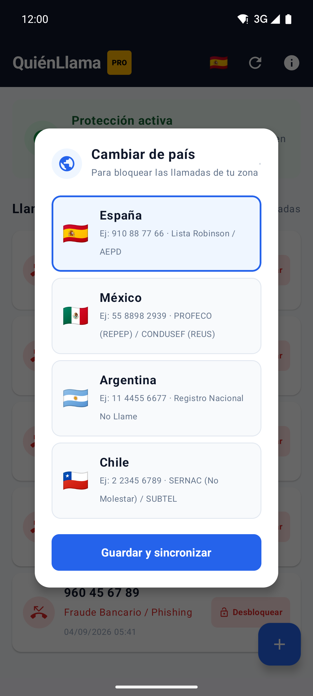 Selección de país y cobertura internacional